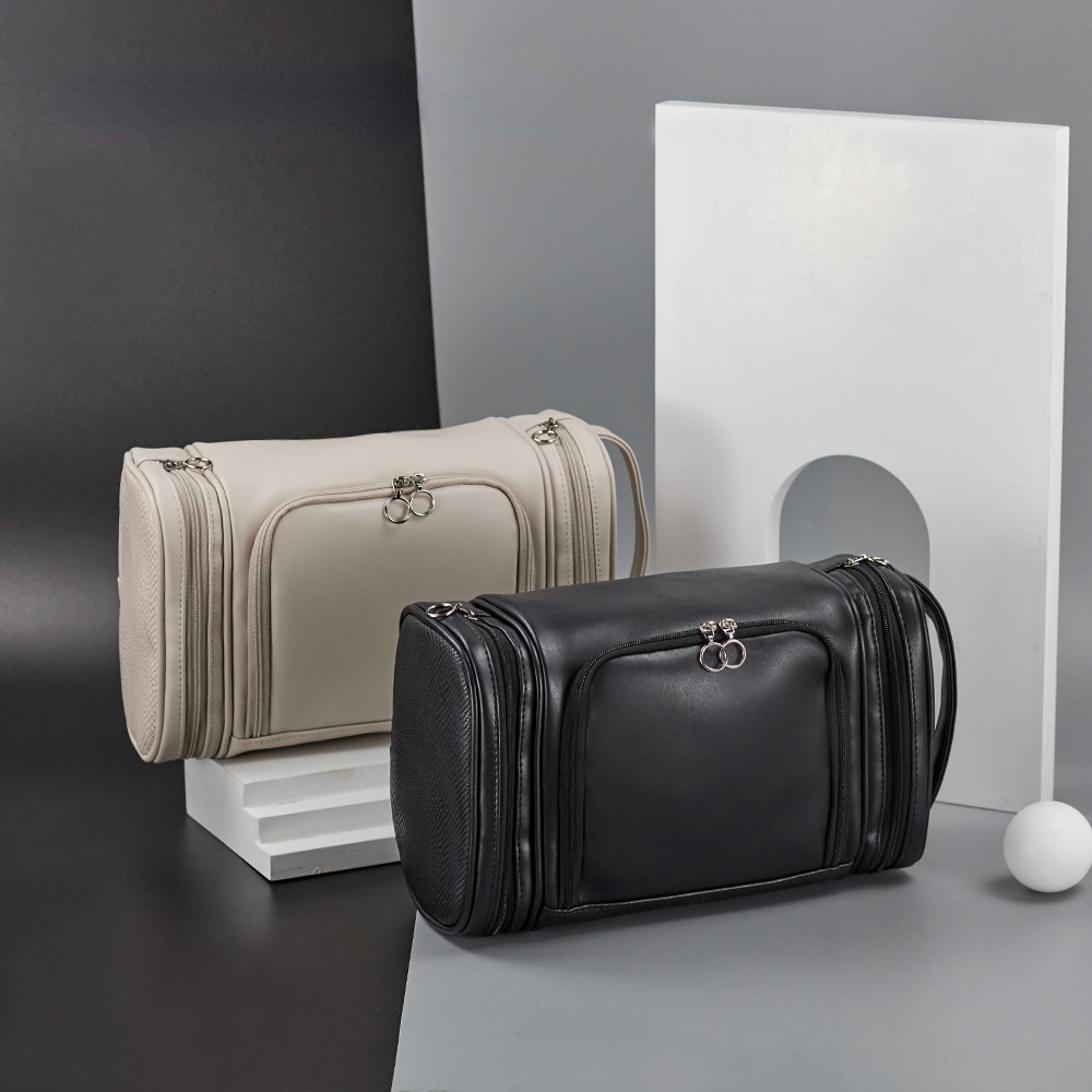 Functional Dry wet separation PU Toiletry Bag-Toiletry Bag-Black-Free Shipping Leatheretro