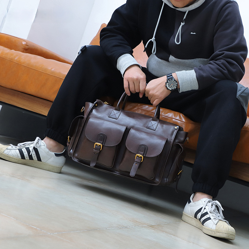 Women Handmade Leather Large Storage Duffle Bags J8785-Leather Duffle Bags-Black-Free Shipping Leatheretro