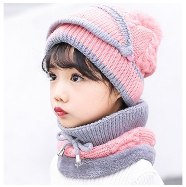 Winter Fleece Liner Warm Knitted Kids Hats&Scarfs-Hats-Pink-Free Shipping Leatheretro