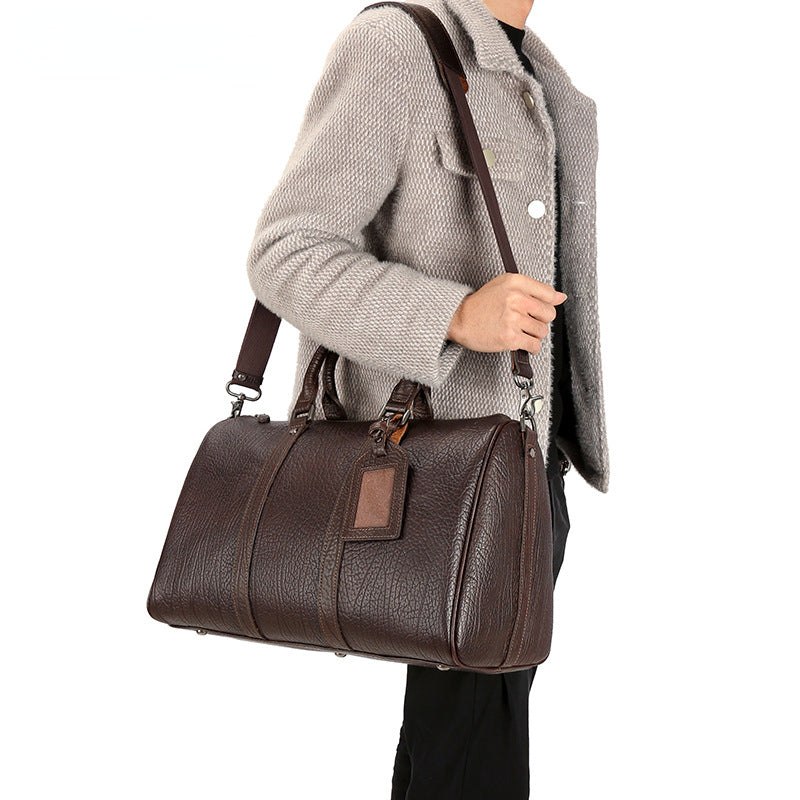 Vintage Cowhide Leather Weekend Bags for Traveling P0092-Black-Free Shipping Leatheretro