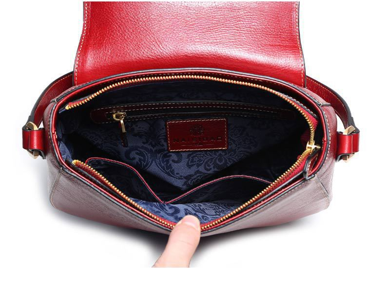 Vintage Cowhide Leather Totem Embossing Shoulder Handbags for Women-Leather Handbags for Women-Red-Free Shipping Leatheretro