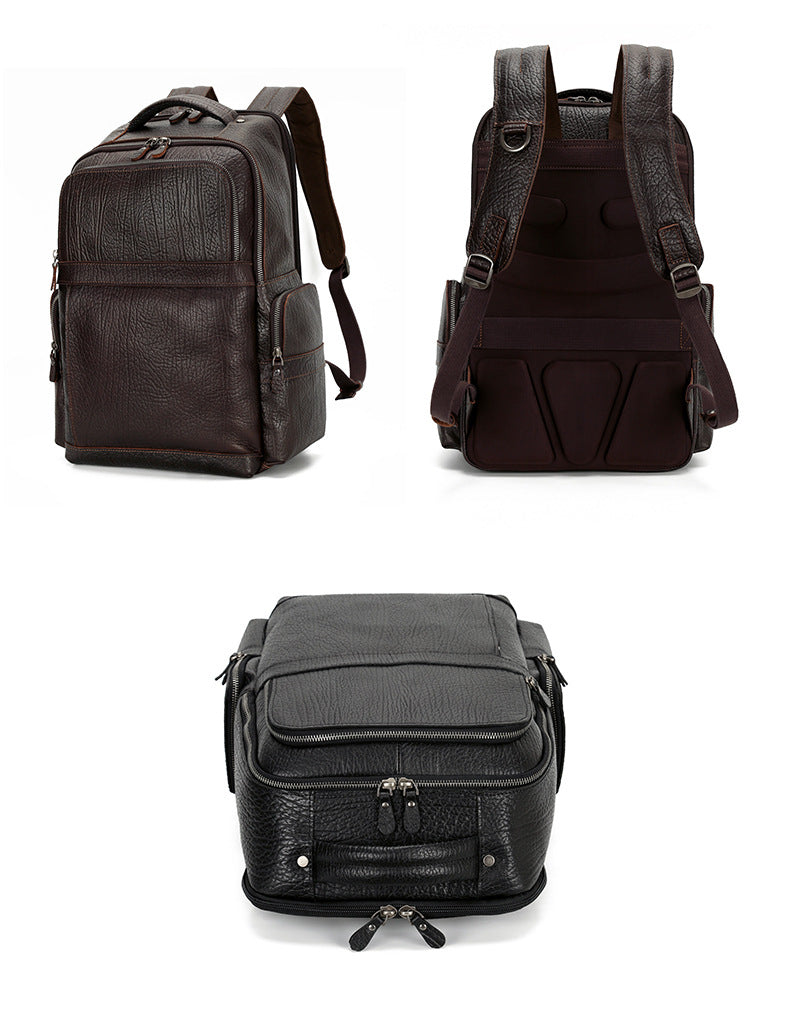 Cowhide Leather Leather Business Backpack for Men P0088-Black-Free Shipping Leatheretro