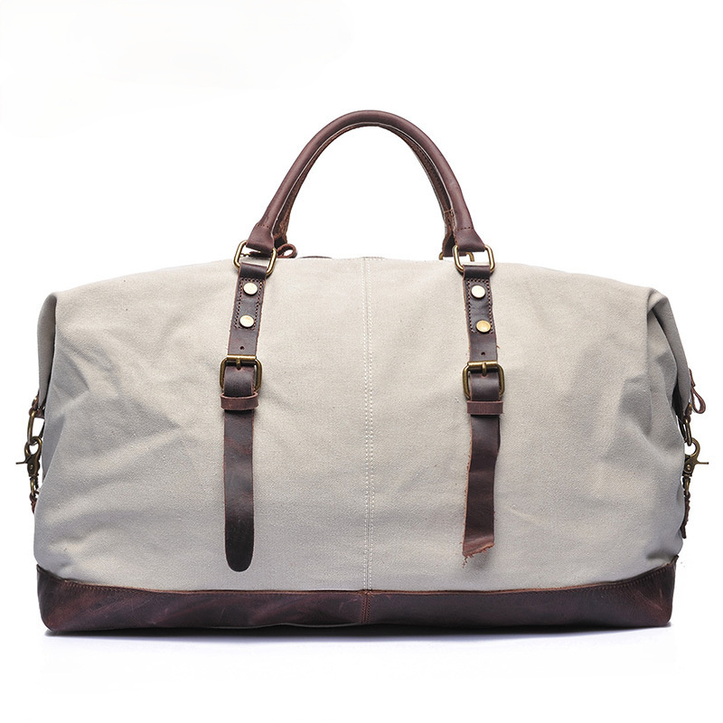 Men's Travel Canvas Leather Duffle Bag D-2077-Leather Duffle Bags-Ivory-Free Shipping Leatheretro