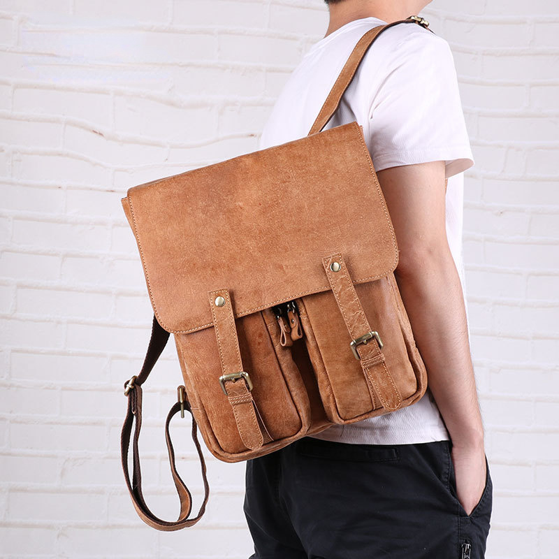 Leisure Vintage Leather Laptop Backpack J6355-Leather Backpack-Polish Brown-Free Shipping Leatheretro
