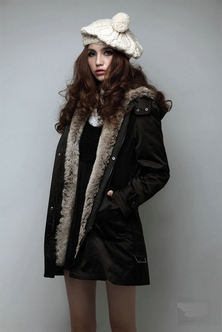 Women Winter Fur Warm Outerwear with Hat-Outerwear-Black-S-Free Shipping Leatheretro