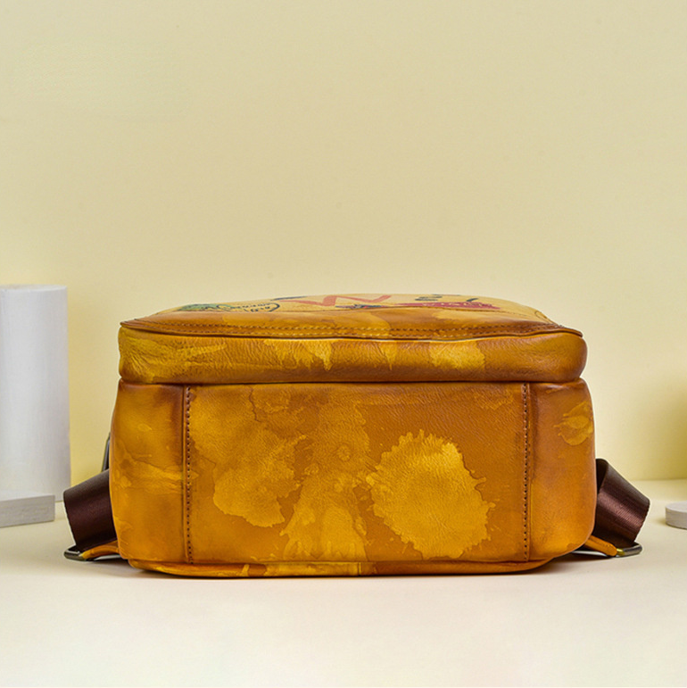 Vintage Graffiti Leather Backback for Women C313-Leatehr Backpack-Yellow-Free Shipping Leatheretro