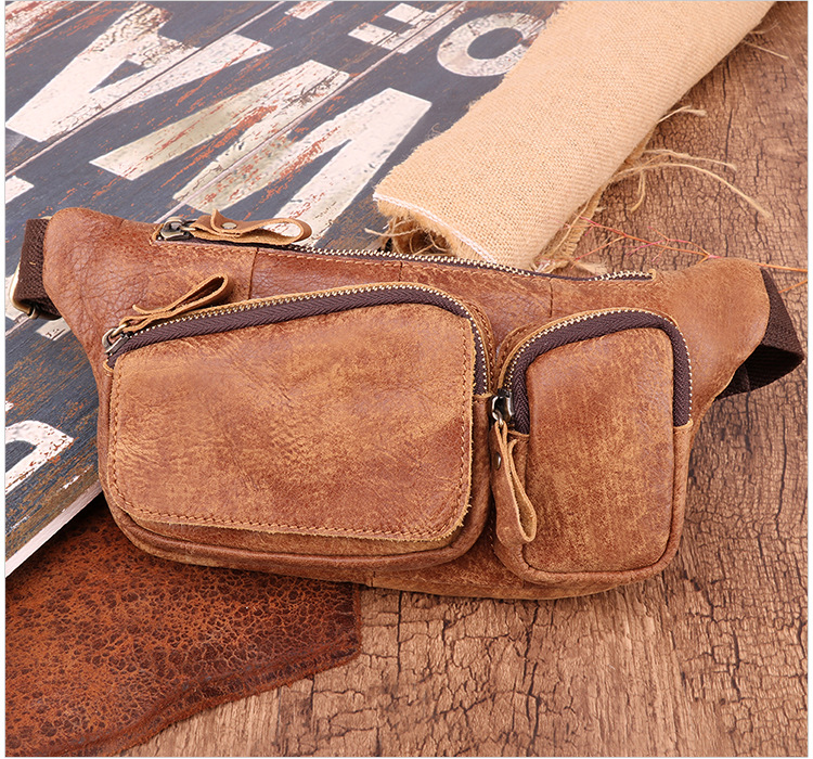 Vintage Men Outdoor Leather Waist/Chest Bag J6469-Leather Waist Bag-Brown-Free Shipping Leatheretro