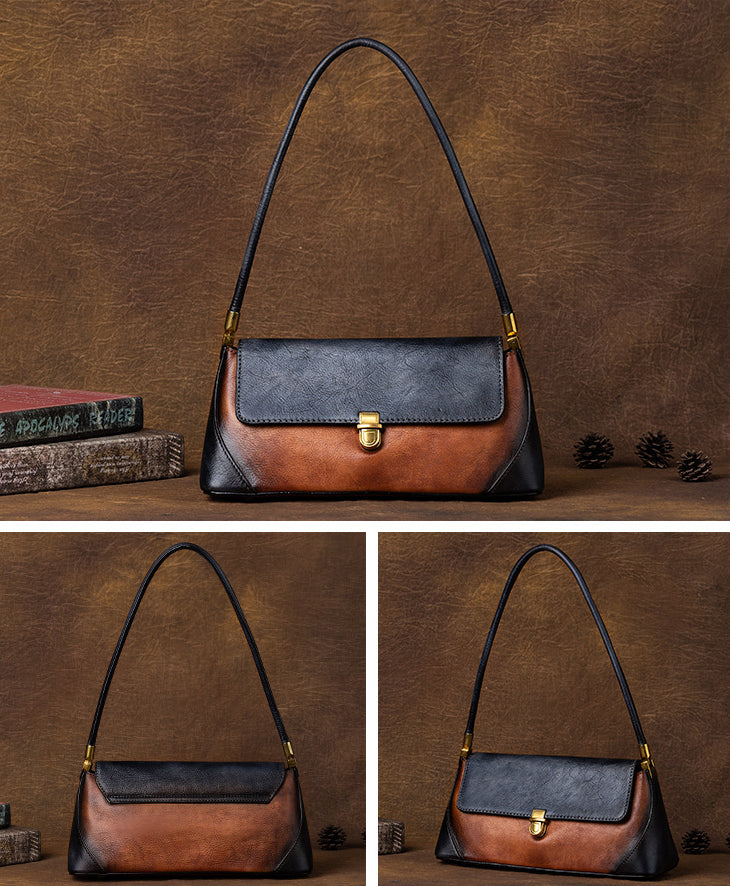 Vintage Simple Design Leather Baguette Bag 8103-Handbags-Red-Free Shipping Leatheretro