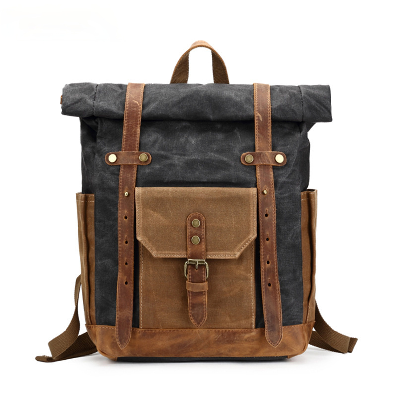 Vintage Waterproof Men's Canvas Backpack C8808-Leather Canvas Backpack-Black-Free Shipping Leatheretro