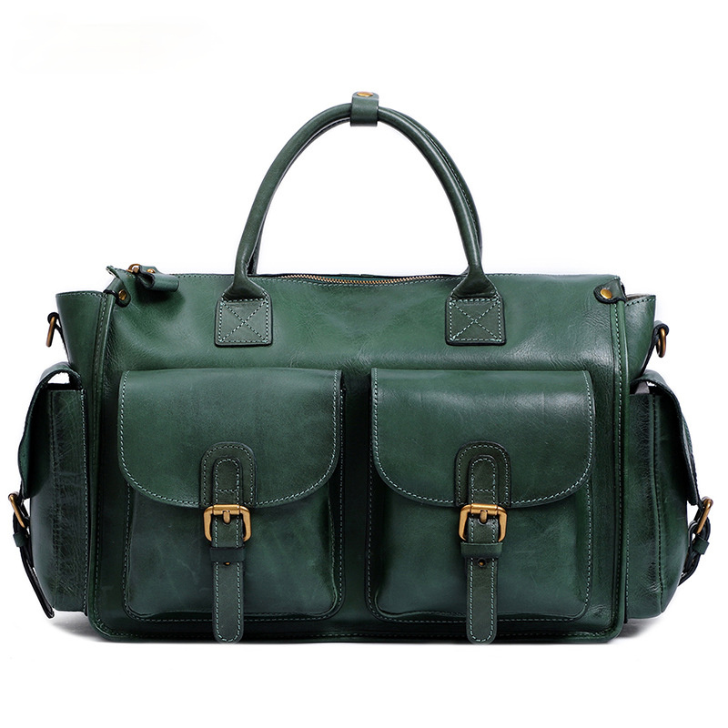Women Handmade Leather Large Storage Duffle Bags J8785-Leather Duffle Bags-Green-Free Shipping Leatheretro