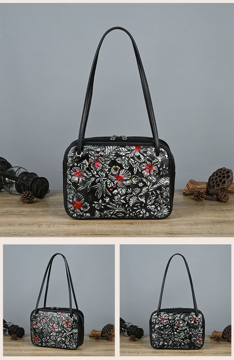 Vintage Handmade Cowhide Leather Shoulder Handbags 6022-Handbags-Black-Free Shipping Leatheretro