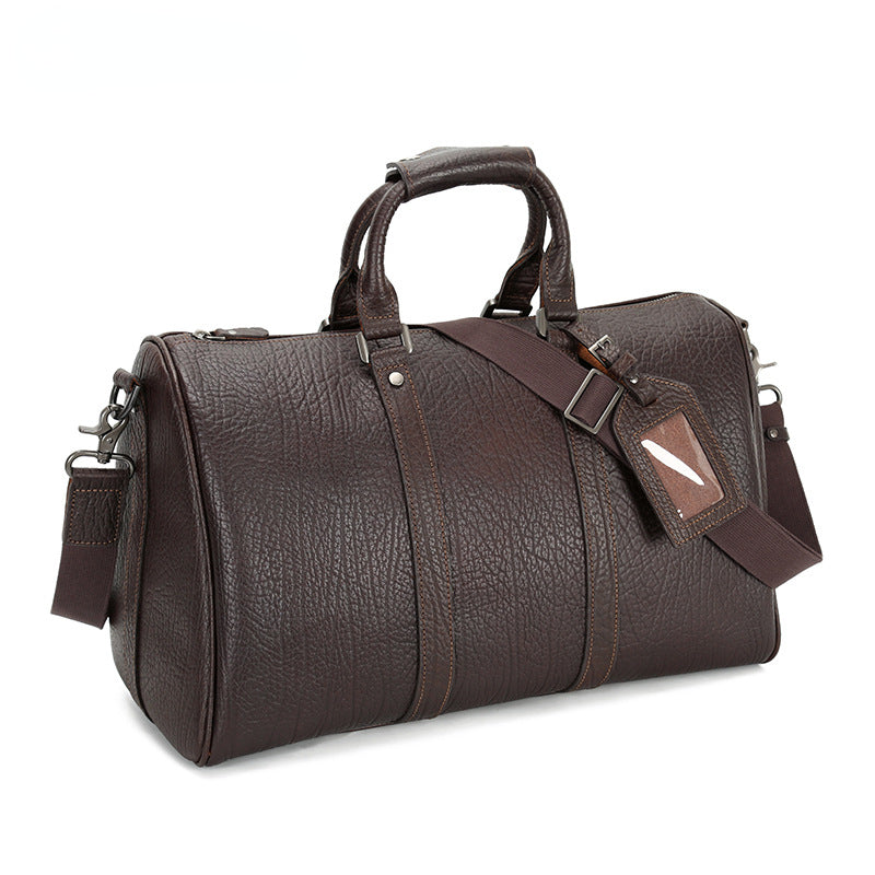 Vintage Cowhide Leather Weekend Bags for Traveling P0092-Black-Free Shipping Leatheretro