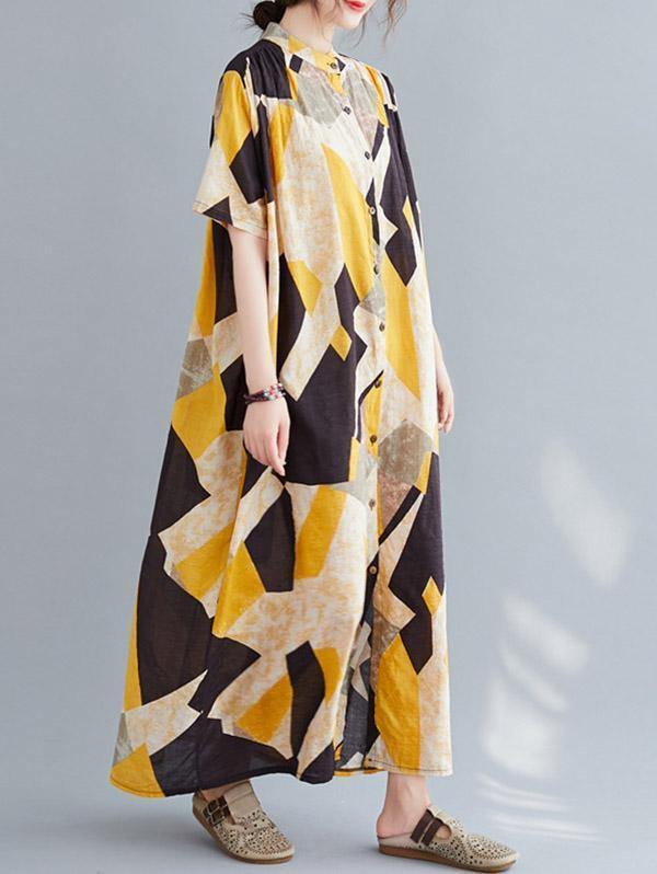 Printed Stand Collar Long Dress-Cozy Dresses-SAME AS PICTURE-FREE SIZE-Free Shipping Leatheretro