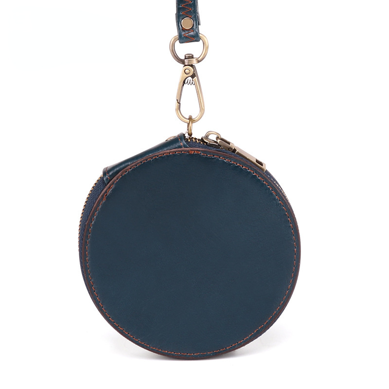 Cute Round Leather Changes Wallets K058-Leather Purses-Dark Blue-Free Shipping Leatheretro