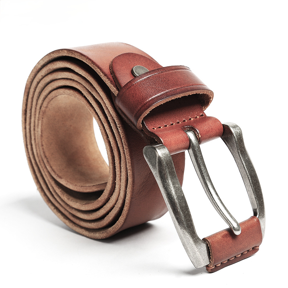 Retro Men's Handmade Leather Casual Belt 15007-Leather Belt-Khaki-Free Shipping Leatheretro