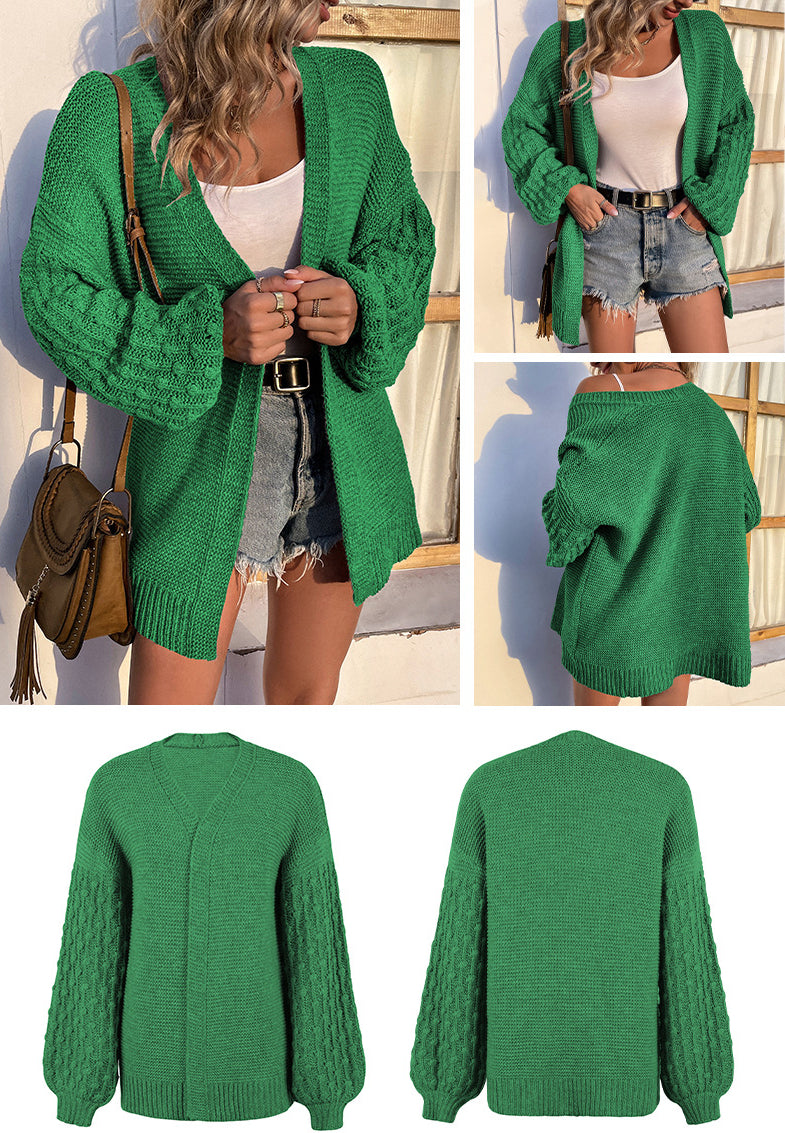 Fashion Lantern Sleeves Knitted Cardigan Coats for Women-Coats & Jackets-Gray-S-Free Shipping Leatheretro