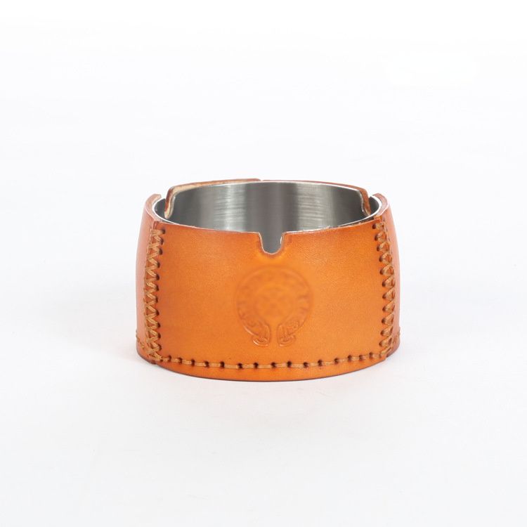 Handmade Leather Round Shape Ashtray-D-Free Shipping Leatheretro