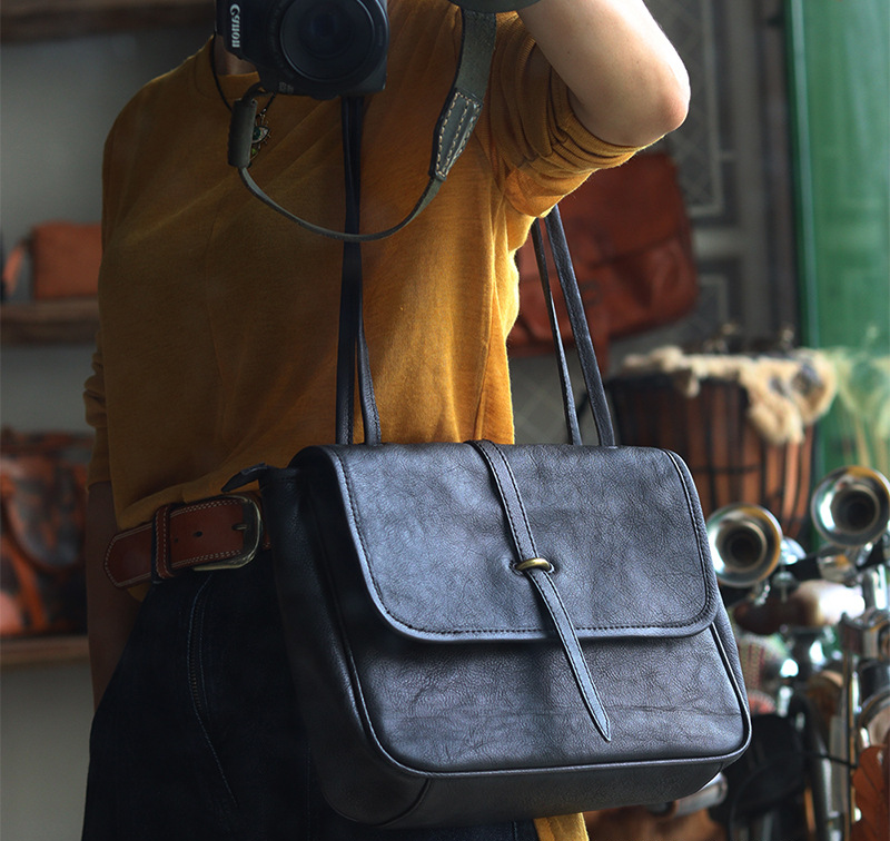 Vintage Crossbody Handmade Leather Handbags for Women-Handbag & Wallet Accessories-Black-Free Shipping Leatheretro