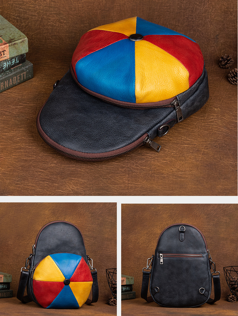 Vintage Hat Shape Leather Backpack for Women C316-Leather Backpack-Yellow-Free Shipping Leatheretro