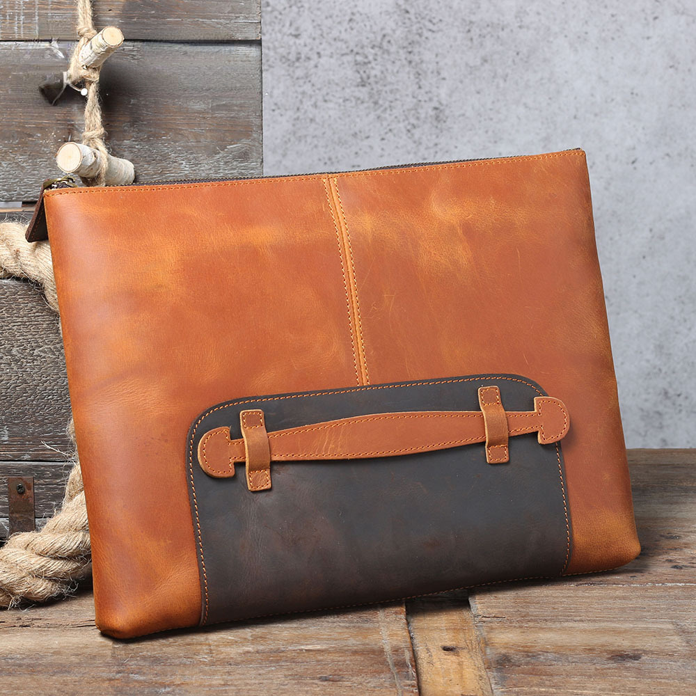 Vintage Roomy Storage Leather Laptop Bags S108-Leather Portfolio-Coffee-Free Shipping Leatheretro