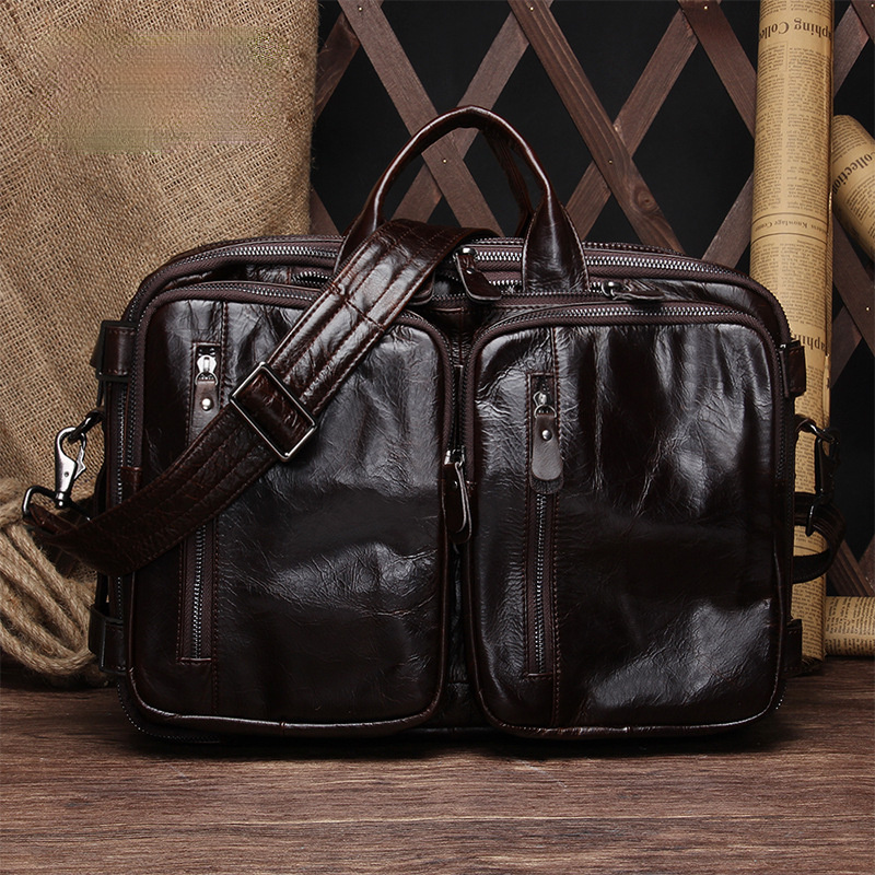 Vintage Men Multi Functional Backpack & business Briefcase J6332-Leather Backpack-Coffee-Free Shipping Leatheretro