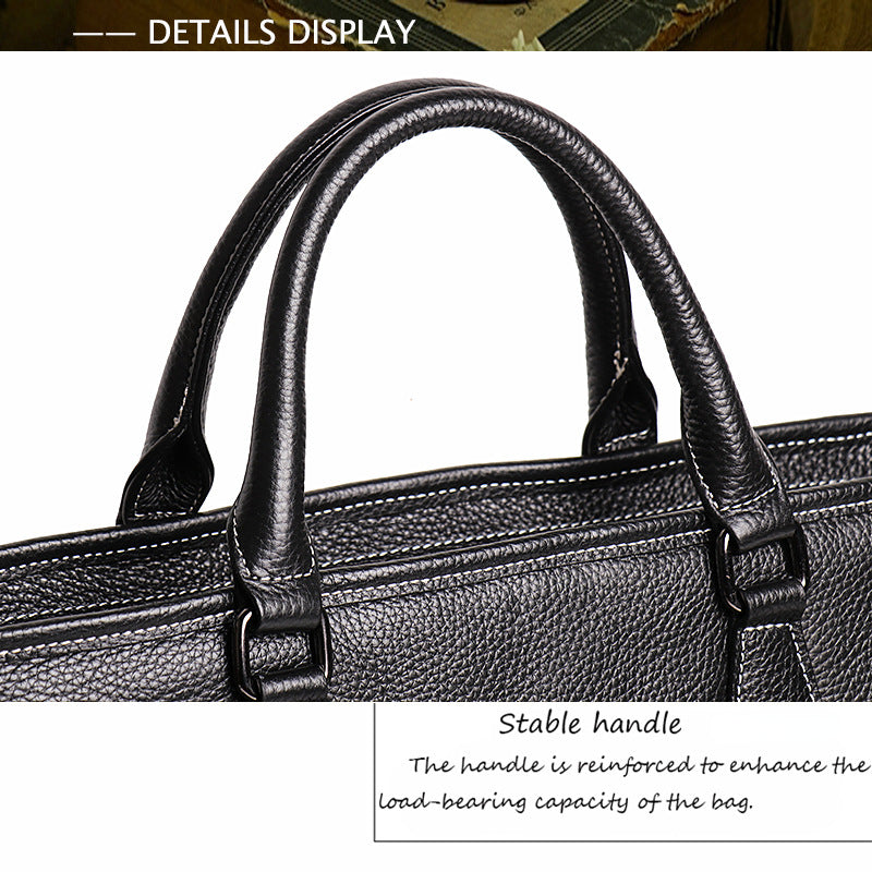 Black Cowhide Leather Business Computer Bags with Large Capacity 30242-Leateher Briefcase-Black-Free Shipping Leatheretro