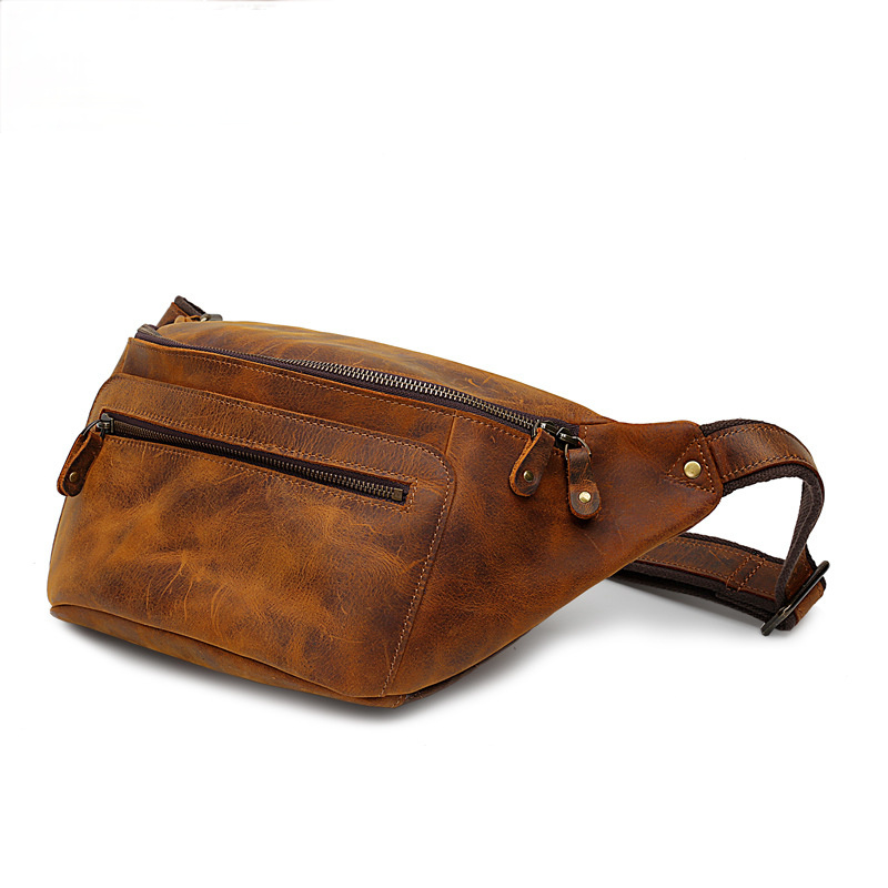 Men's Leather Waist Casual Bag 8725-Leather bags for men-Brwon Crazy horse-Free Shipping Leatheretro