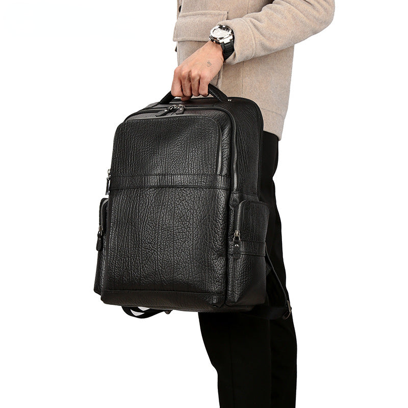 Cowhide Leather Leather Business Backpack for Men P0088-Black-Free Shipping Leatheretro