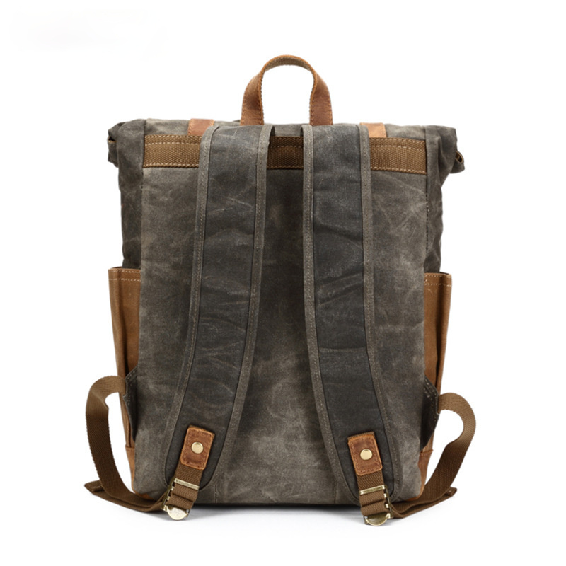 Vintage Waterproof Men's Canvas Backpack C8808-Leather Canvas Backpack-Black-Free Shipping Leatheretro