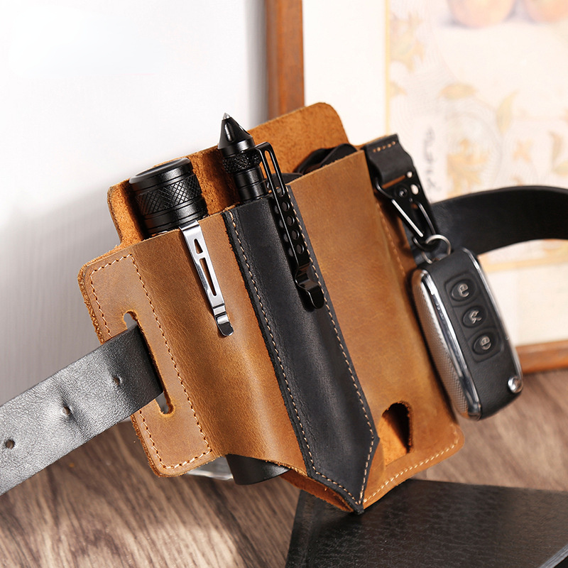 Vintage Outdoor Tactical Tool Leather Waist Bag-Leather Waist Bag-Coffee-Free Shipping Leatheretro