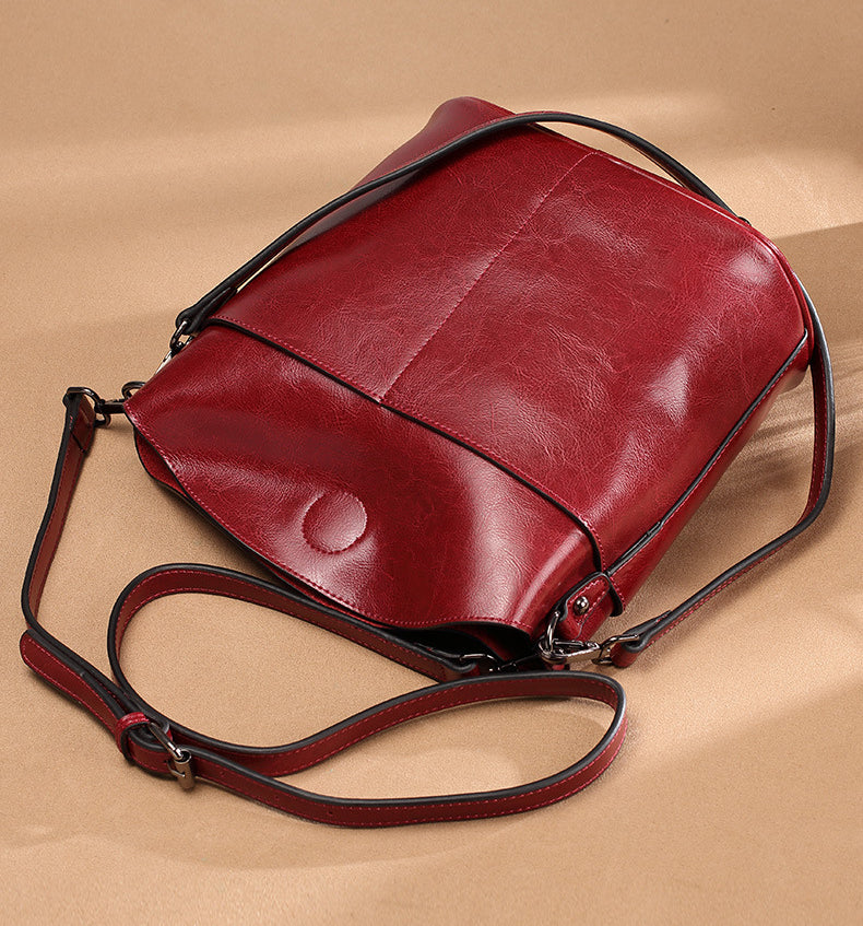 Casual Cowhide Leather Shoulder Handbags for Women-Handbag & Wallet Accessories-Wine Red-Free Shipping Leatheretro