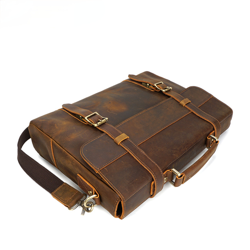 Retro Handmade Leather Travle Briefcase B-8049-Leather Briefcase-Dark Brown-Free Shipping Leatheretro
