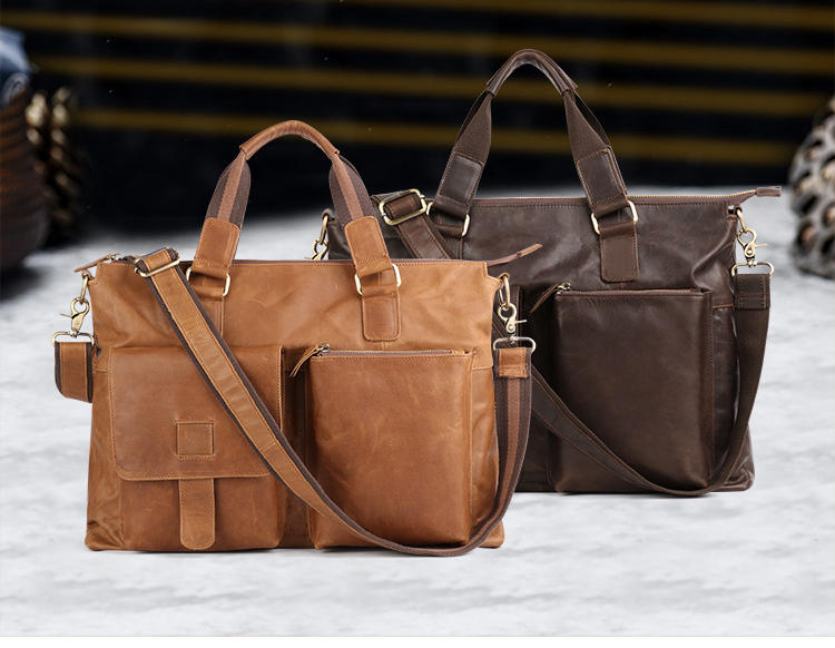 Men's Leather Business Briefcase for 17" Laptop J260-Leather Briefcase-Coffee-Free Shipping Leatheretro