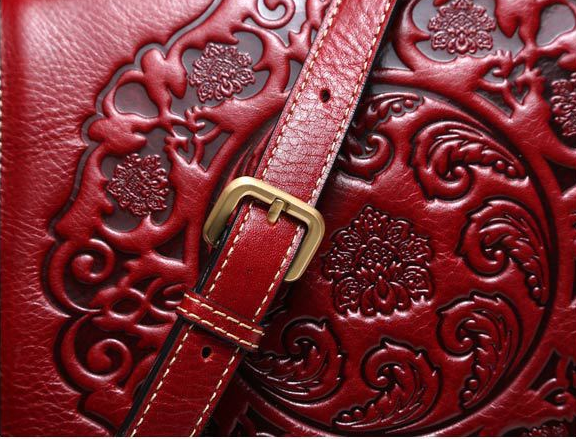 Vintage Cowhide Leather Totem Embossing Shoulder Handbags for Women-Leather Handbags for Women-Red-Free Shipping Leatheretro