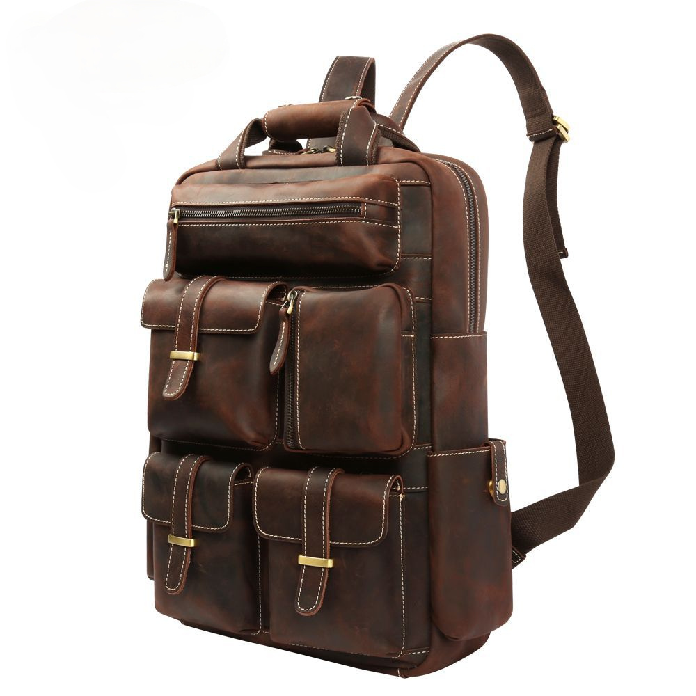 Retro Roomy Leather Travel Backpack P-8027-Leather Backpack-Dark Brown-Free Shipping Leatheretro