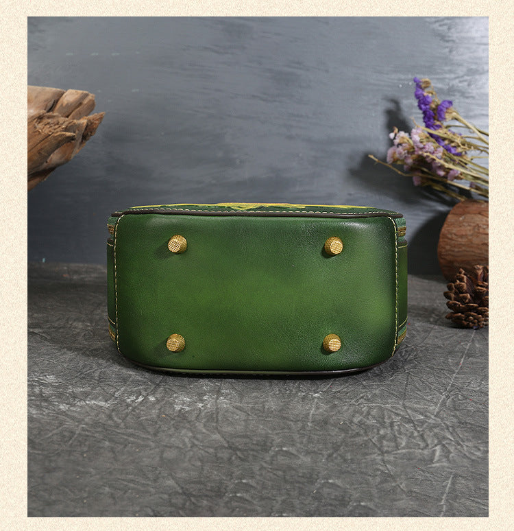 Vintage Cowhide Leather Round Shape Women Handbags 6222-Handbags-Yellow-Free Shipping Leatheretro