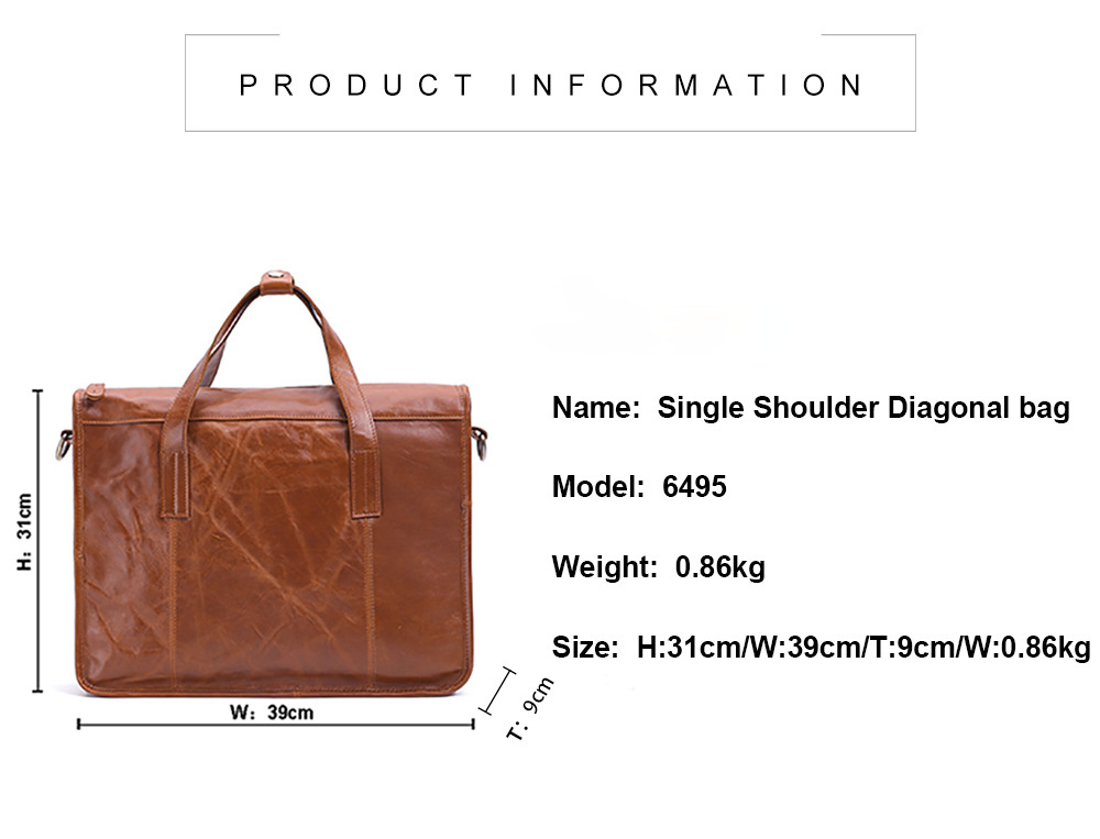 Simple Vintage Leather Business Briefcase J6495-Leateher Briefcase-Brown-Free Shipping Leatheretro