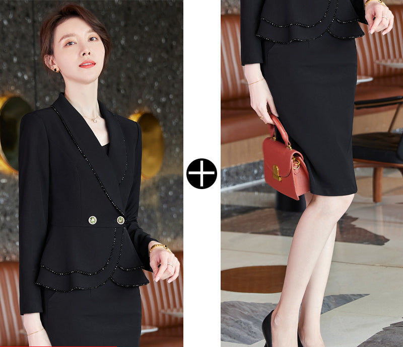 Fashion Fall Office Lady Suits-Suits-Black Blazer +Skirt-S-Free Shipping Leatheretro