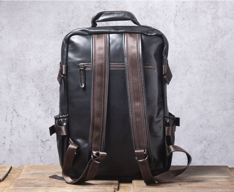 Casual Cowhide Leather Laptop Backpack for Traveling 2006-Backpack-Black-Free Shipping Leatheretro