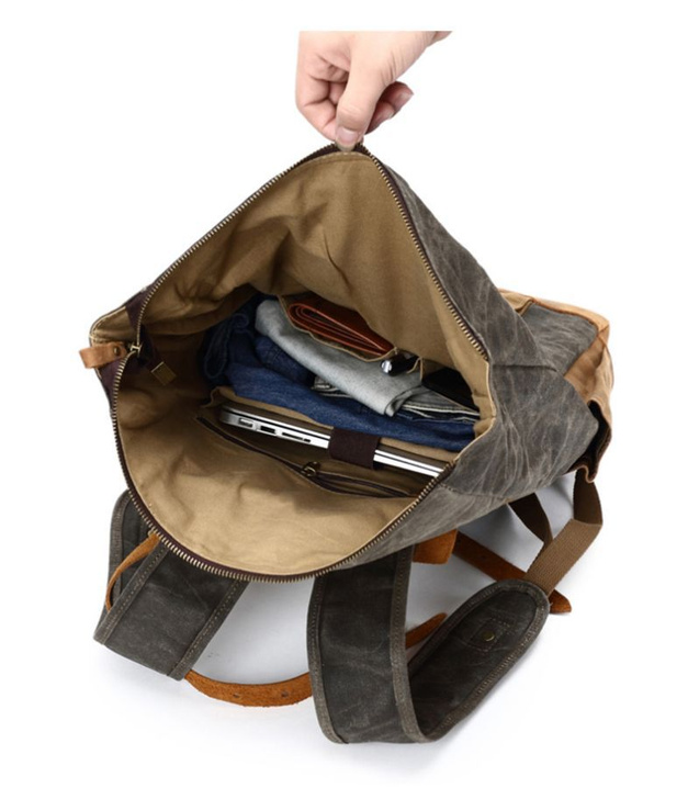 Vintage Waterproof Men's Canvas Backpack C8808-Leather Canvas Backpack-Black-Free Shipping Leatheretro