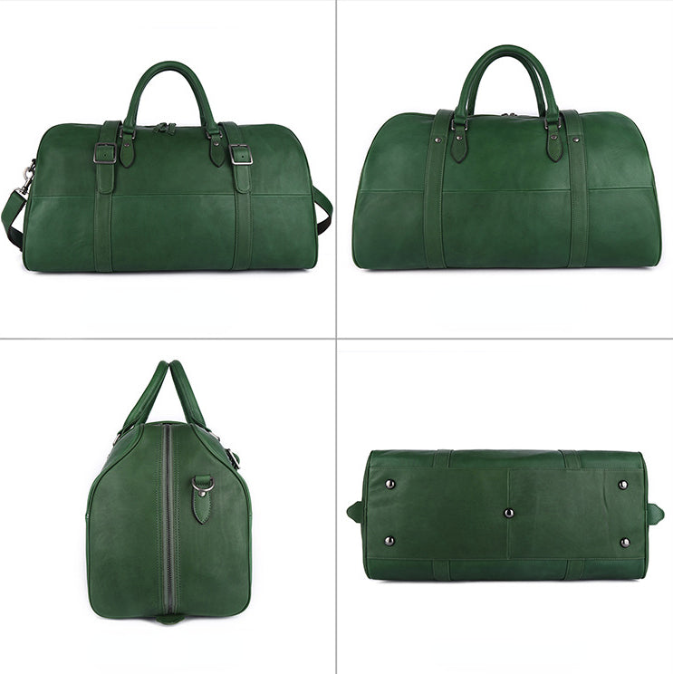 Casual Large Storage Vege Tanned Leather Foldable Traveling Bag 8905-Duffel Bags-Black-Free Shipping Leatheretro