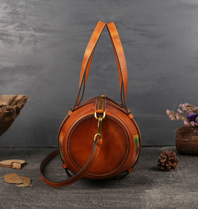 Women Vintage Fish Embossing Leather Bucket Bags 3227-Leather Women Bags-Red-Free Shipping Leatheretro