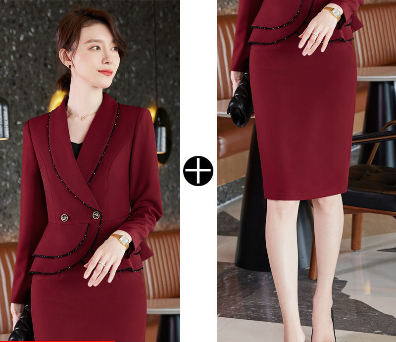 Fashion Fall Office Lady Suits-Suits-Wine Red Blazer + Skirt-S-Free Shipping Leatheretro