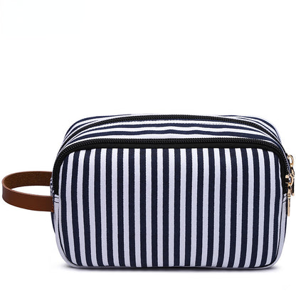Blue Stiped Cosmetics Storage Bag 7887-Cosmetic & Toiletry Bags-Blue Striped-Free Shipping Leatheretro