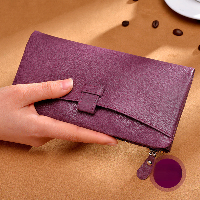 Large Storage Leather Double Long Wallets for Women 3482-Handbags, Wallets & Cases-Purple-Free Shipping Leatheretro