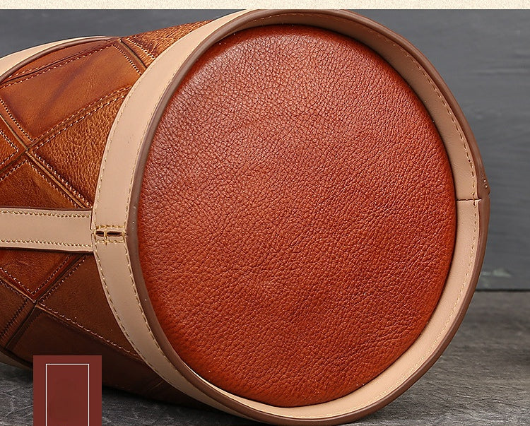 Vintage Cowhide Leather Clutch Bucket Handbags 8777-Handbags, Wallets & Cases-Brown-Free Shipping Leatheretro