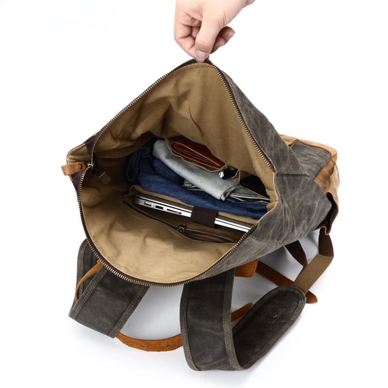 Vintage Waterproof Men's Canvas Backpack C8808-Leather Canvas Backpack-Black-Free Shipping Leatheretro