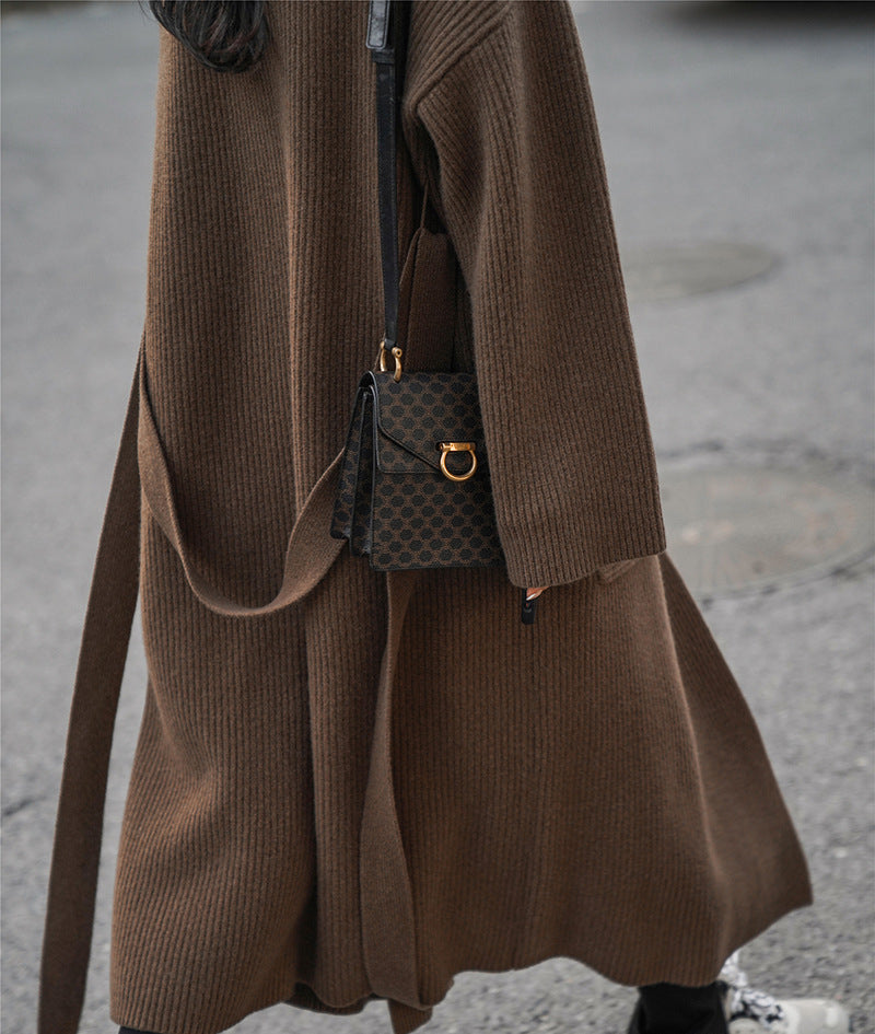 Luxury Vintage Plus Sizes Long Knitted Overcoats-Outerwear-Khaki-One Size-Free Shipping Leatheretro