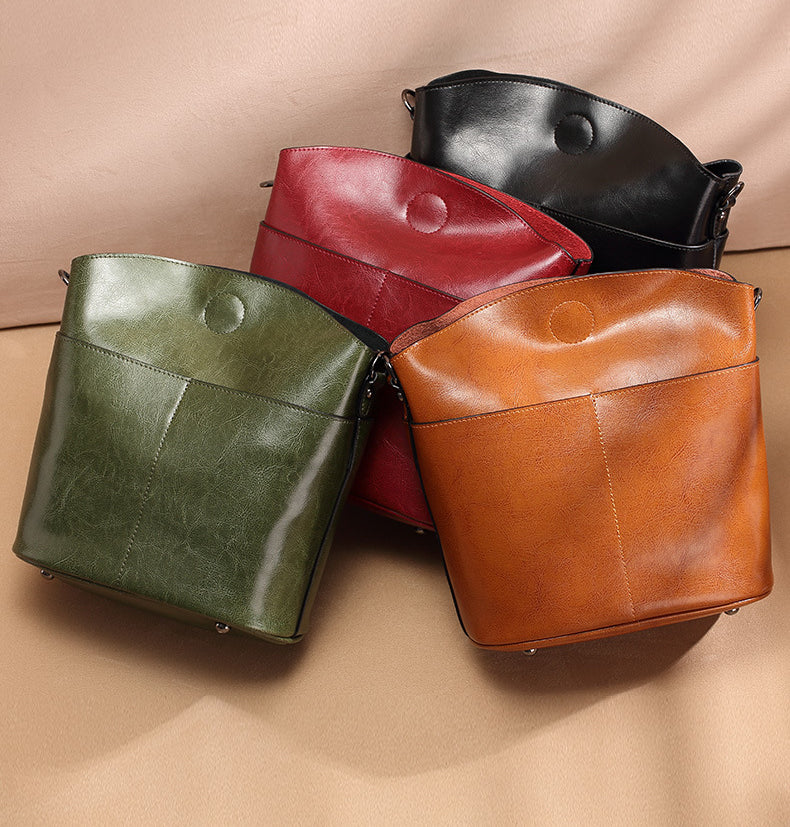 Casual Cowhide Leather Shoulder Handbags for Women-Handbag & Wallet Accessories-Wine Red-Free Shipping Leatheretro