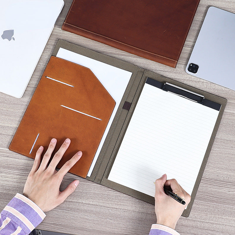 A4 Sized Business Leather Portfolio with Loose Leaf 2116-Leateher Portfolio-Brown- No Zipper-Free Shipping Leatheretro